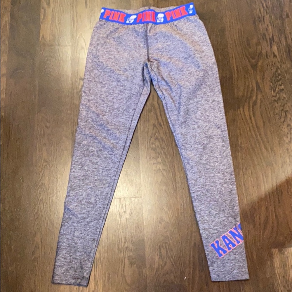 Grey KS jawhawk dri-fit leggings.